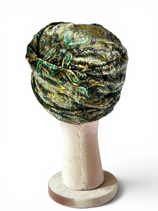 Leslie James 60\'s Vintage Baroque-Inspired Paisley Velvet Torque Turban Hat